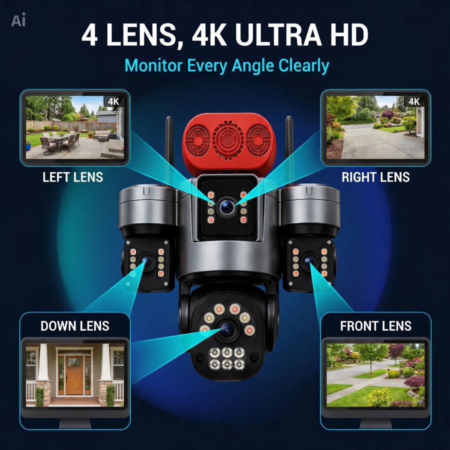 4-Lens Wireless PTZ Security Camera with Solar Panel (WiFi) view 2
