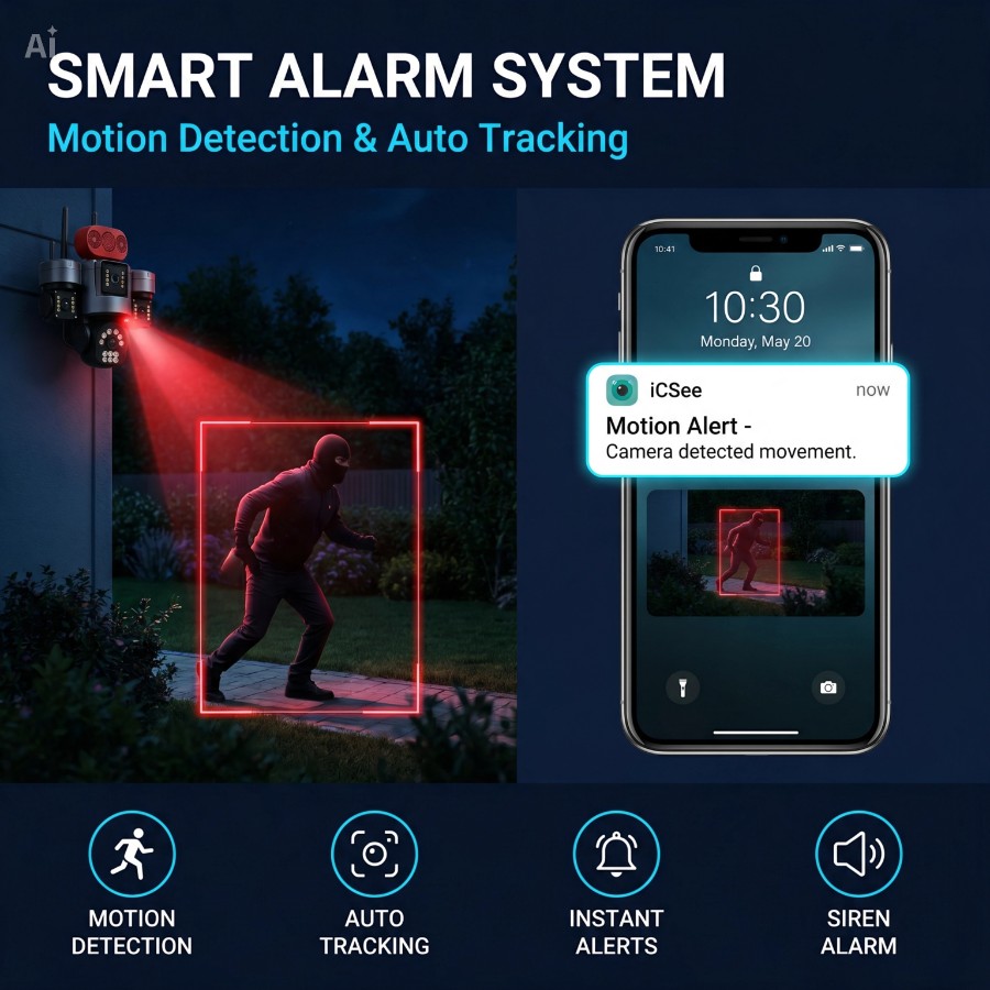 4-Lens Wireless PTZ Security Camera with Solar Panel (WiFi) view 5