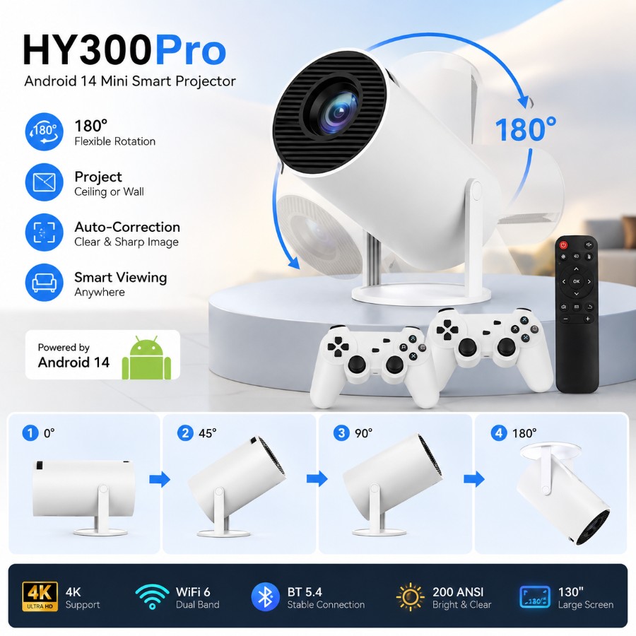 Y300Pro Android 14 Mini Smart Projector view 5
