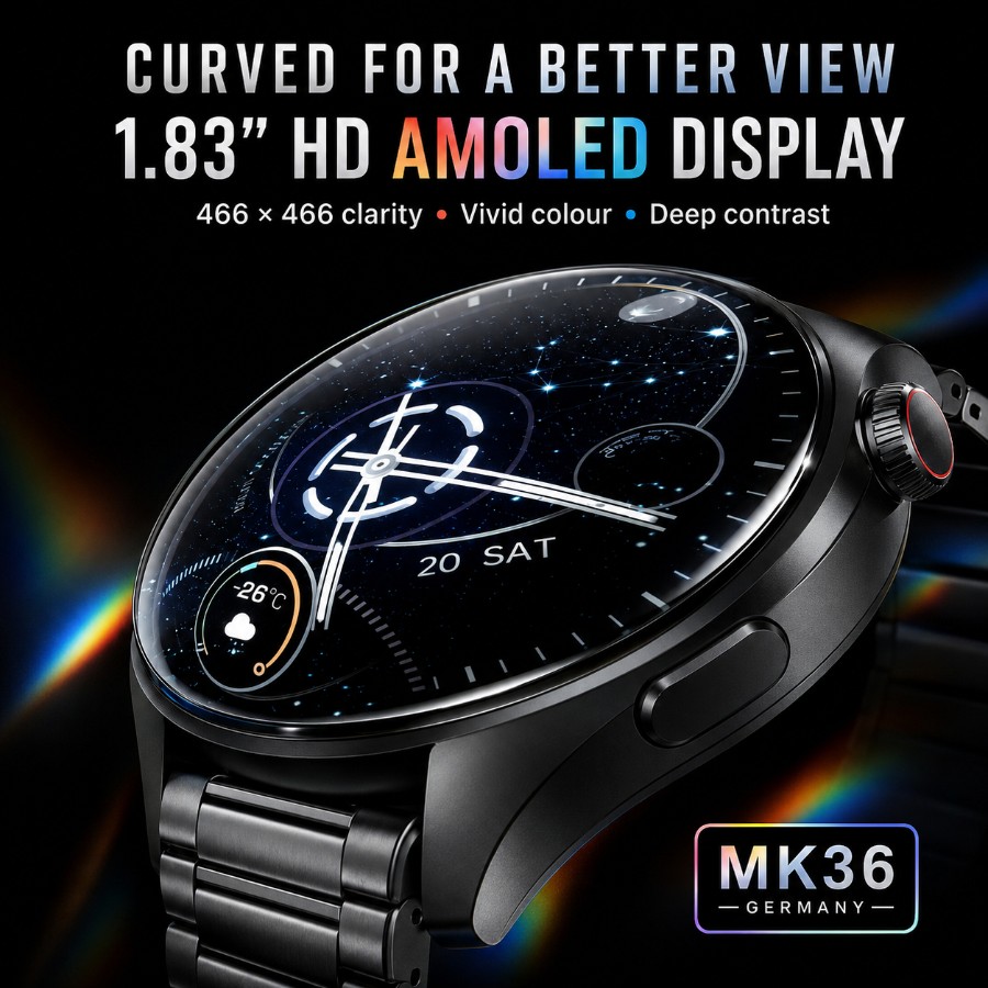 Curved AMOLED Smartwatch with 3 Premium Straps