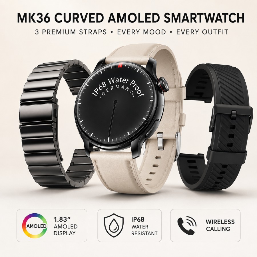 Curved AMOLED Smartwatch with 3 Premium Straps view 3