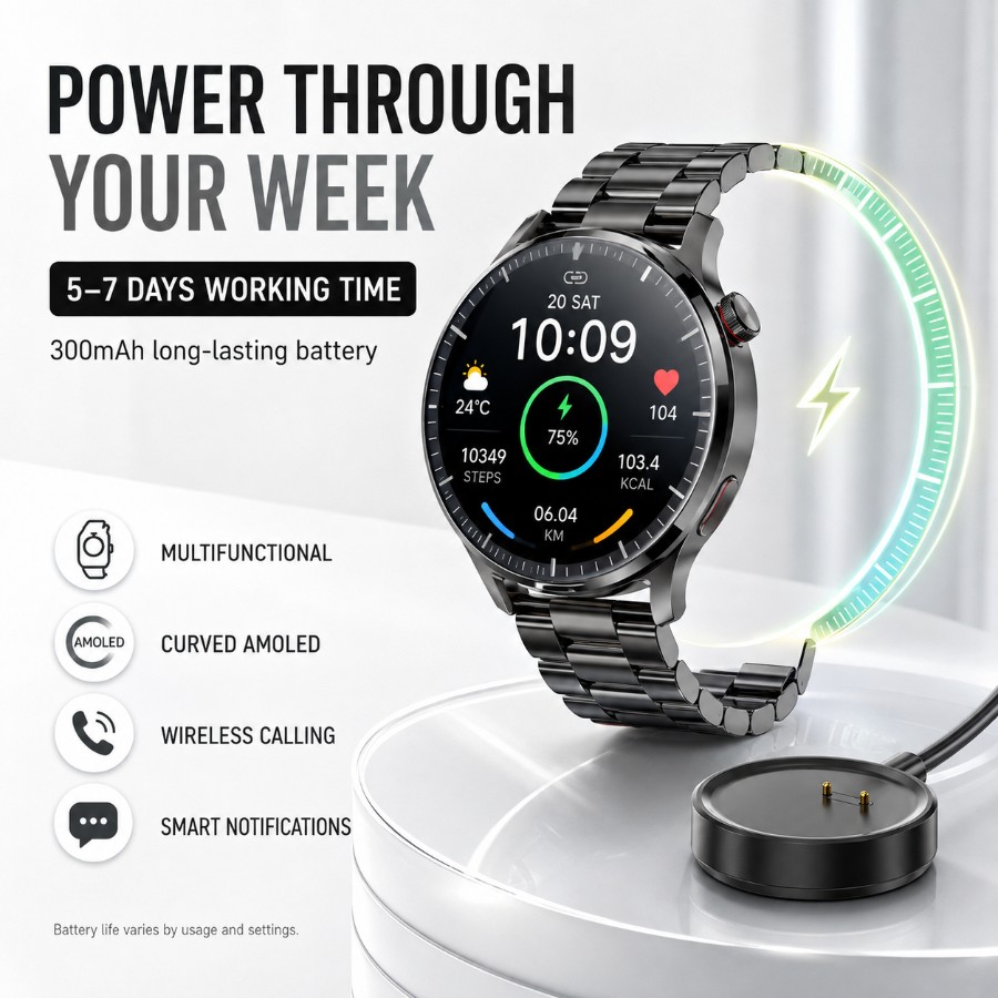 Curved AMOLED Smartwatch with 3 Premium Straps view 4