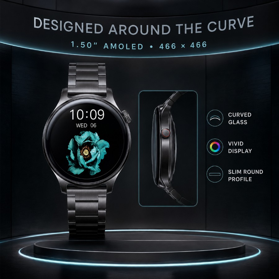 Curved AMOLED Smartwatch with 3 Premium Straps